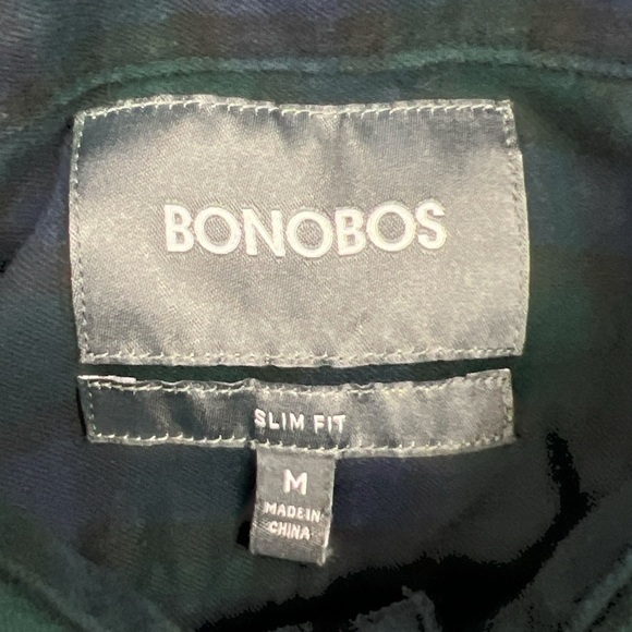 Bonobos Flannel Plaid Shirt Mens Medium Slim Fit Blue Green Outdoors 100% Cotton - Picture 6 of 10